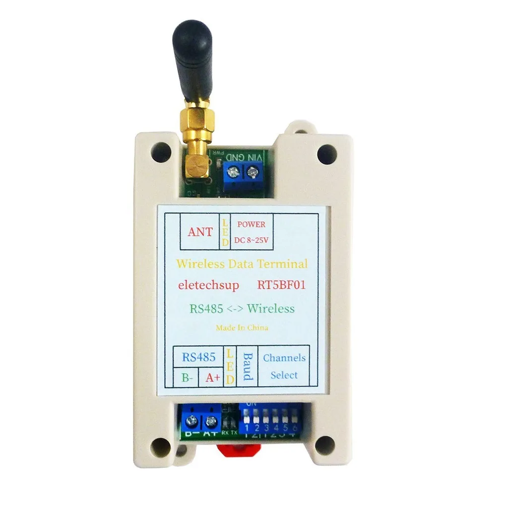 

RT5BF01 DC 12V 24V Din Rail DIP Switch RS485 Wireless Transceiver 20DBM-121dBm UART Transmitter and Receiver Modbus RTU Module