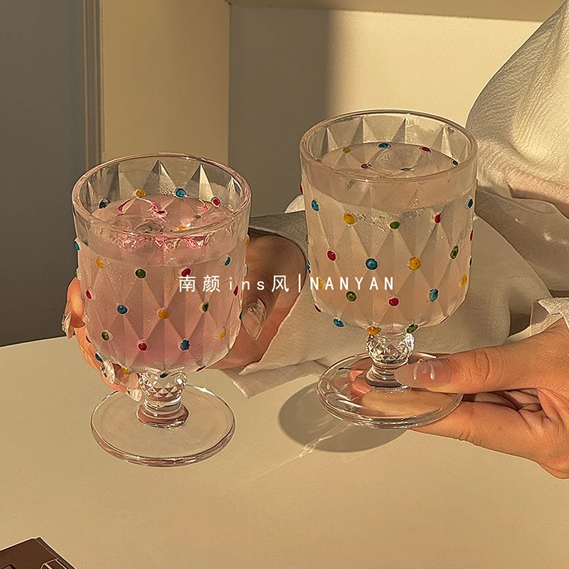 Color Dot Short-legged Glass Cup 2026 New French Style Vintage Household Wine Glasses Exquisite Good-looking Champagne Flute