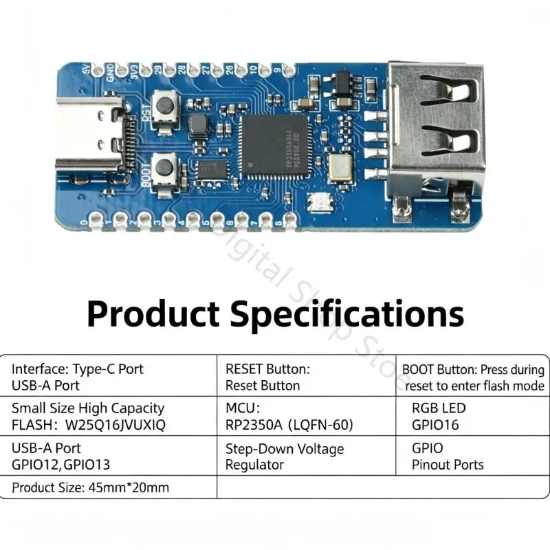 96BA RP2350 MicroPython Microcontroller Board for Debugging and DIY Builds