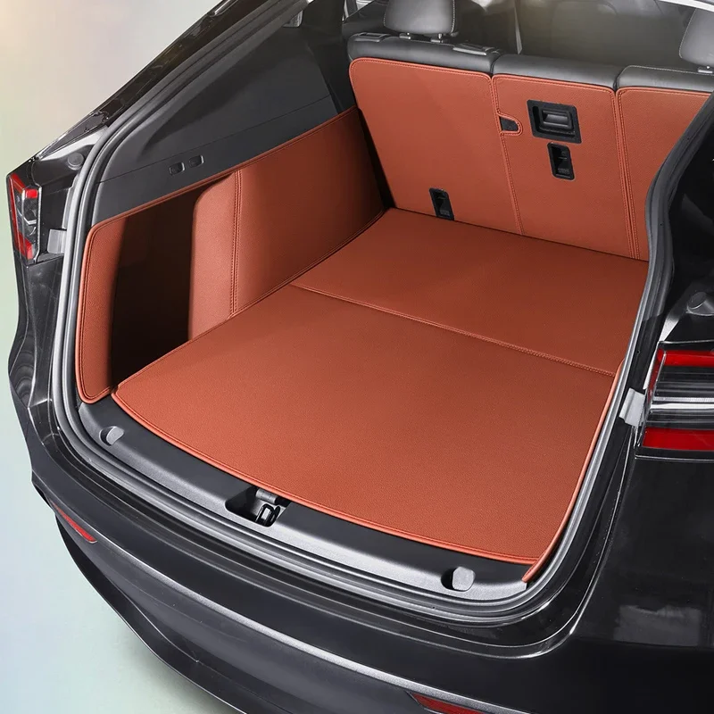 For Tesla Model Y Custom Fit Trunk Mat Car Interior Accessories Durable Genuine Leather Carpet for Back Storage Trunk Cargo Mat