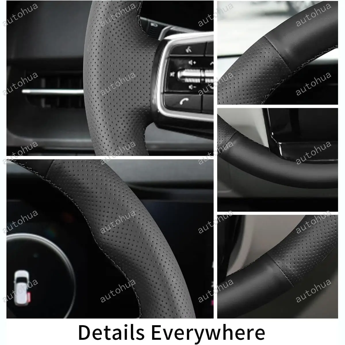 غطاء عجلة القيادة مخيط يدويًا لكيا 2022 سورينتو PHEV/2022 كرنفال/2021 سورينتو، جلد ستوكات غير قابل للانزلاق وجيد التهوية