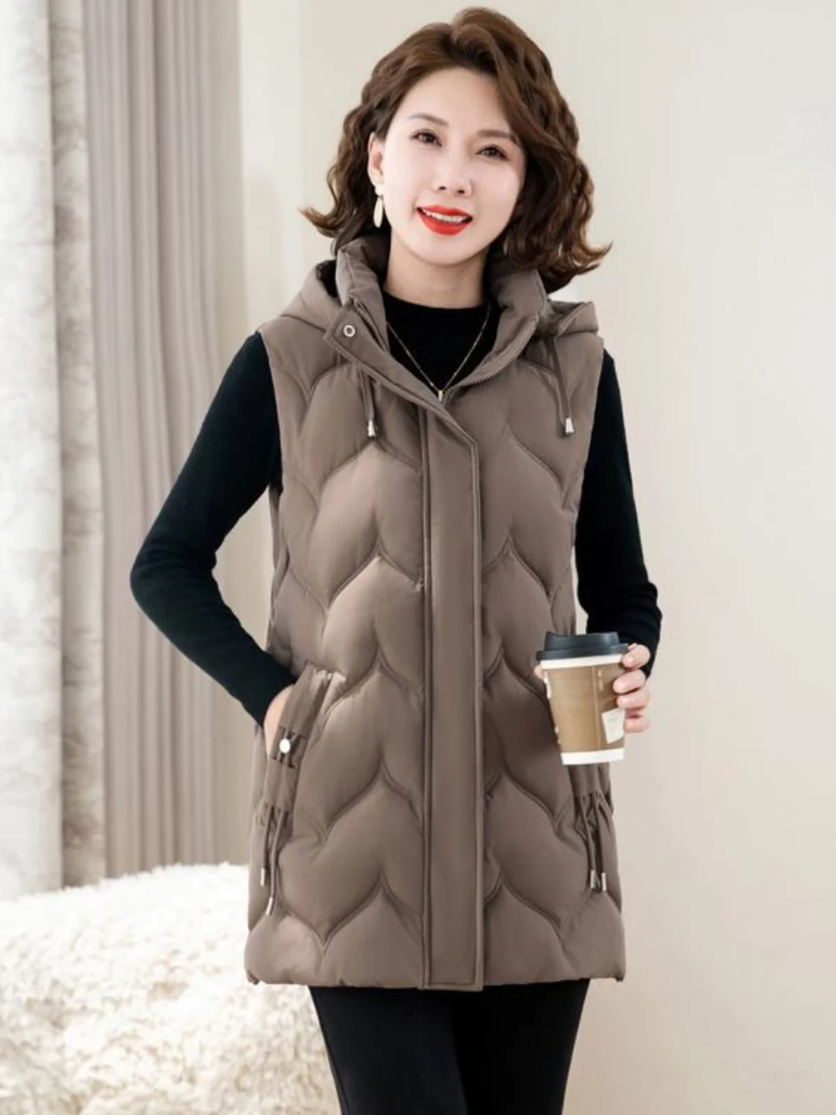 Middle-aged women thicken cotton vest plus size medium and long vest autumn winter clothing mother wearing thermal vest jacket