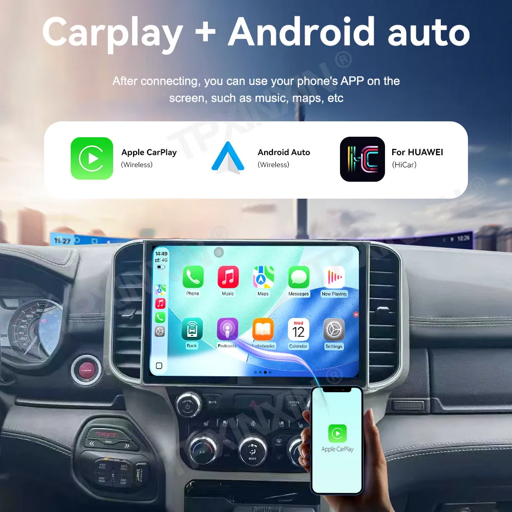 

13,1-дюймовый автомобильный радиоприемник для Dodge Ram 2019-2023 с Android Auto, GPS-навигацией, мультимедиа, видео и стереосистемой