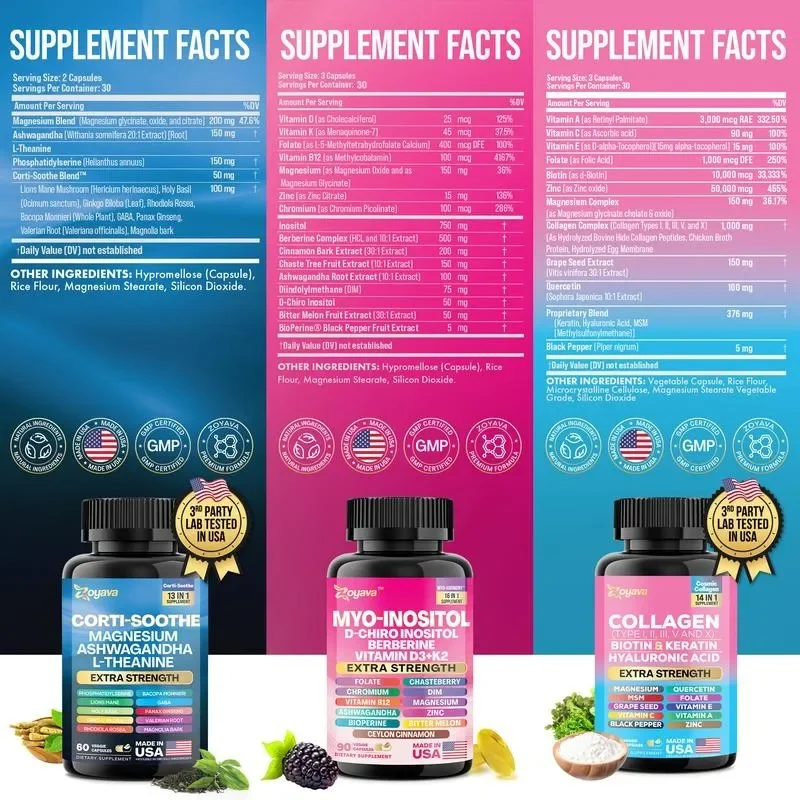 3 زجاجات ملحق الكل في واحد للنساء - يساعد على تخفيف التوتر اليومي، وتوازن العواطف، ويساعد على استرخاء الجهاز العصبي