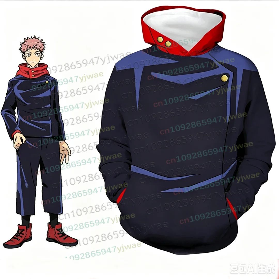 Anime Jujutsu Kaisen Kapuzenpullover für Männer und Frauen, 3D-Kapuzenpullover, langärmeliges Sweatshirt, Herbst/Winter, Halloween, Cosplay, für Erwachsene/Kinder, mit Kapuze. – Detail 4