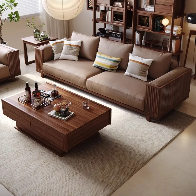 

Black walnut all-solid wood sofa New Chinese sofa combination Modern simple solid wood furniture High-end living room sofa