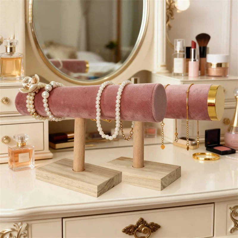 حامل عرض مجوهرات مخملي وردي عالي الجودة للأساور والقلائد والمعلقات والخواتم دعائم عرض المجوهرات #3