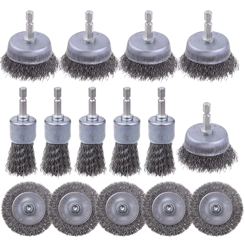 

15 Piece Wheel Brush, Cup Brush, Pen Brush Set Gray Steel For Rust Removal, Corrosion And Scrub Surfaces