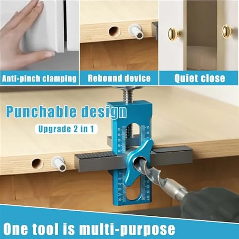 A26F-Cabinet Door Installation Positioner Cabinet Door Rebound Device Hole Punch Aluminum Cabinet 2 In 1 Cabinet Door Jig