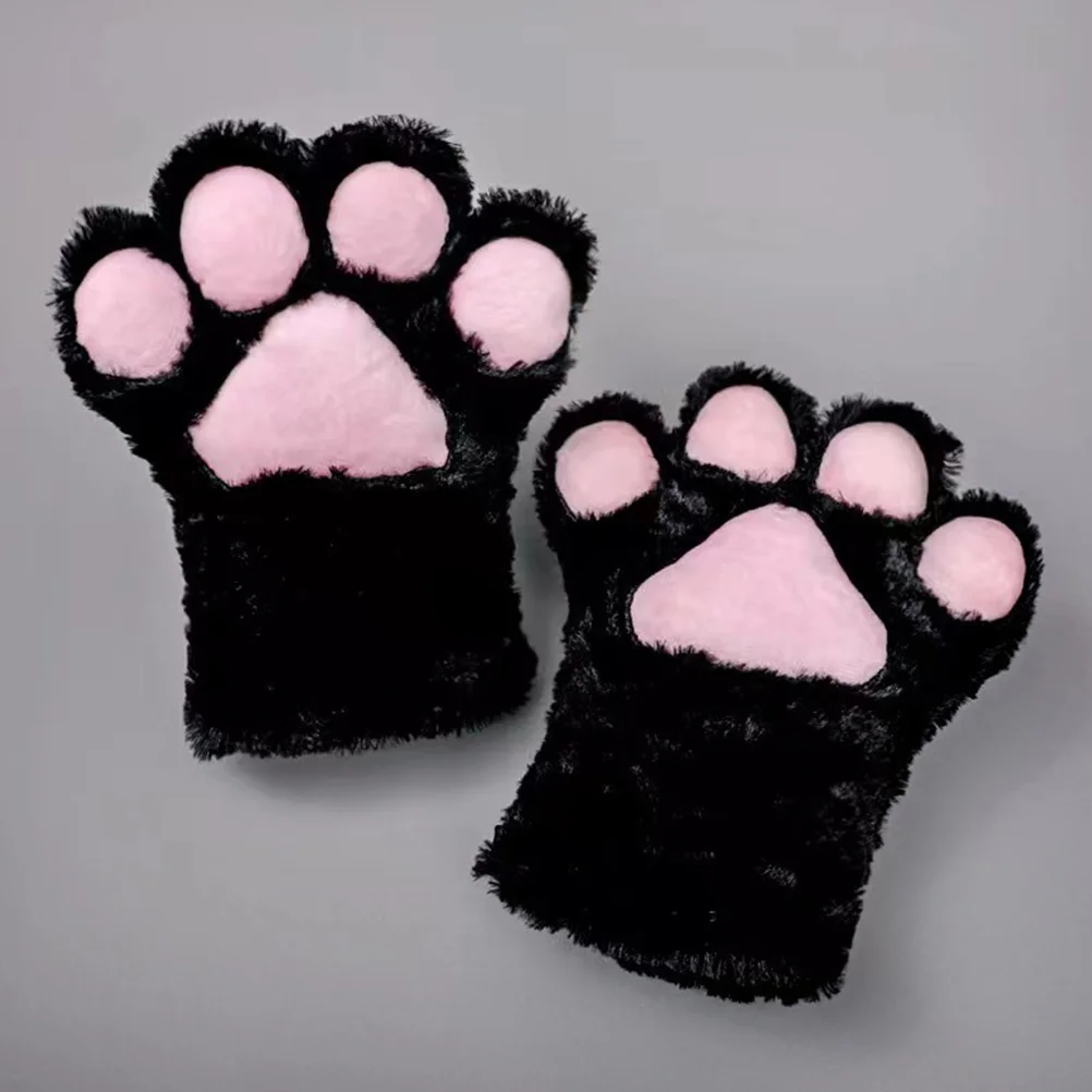 Bear Claw Gloves Plush Cat Paw Wand Thermal Black for Kids Mittens Animal Hammock