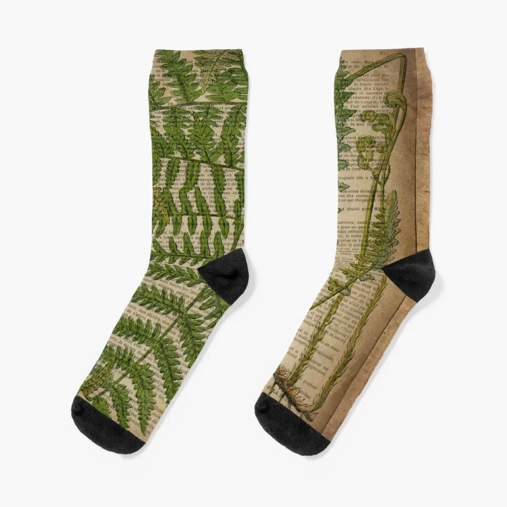 

vintage foliage hipster botanical print fern leaves Socks cool sports stockings Antiskid soccer Ladies Socks Men's