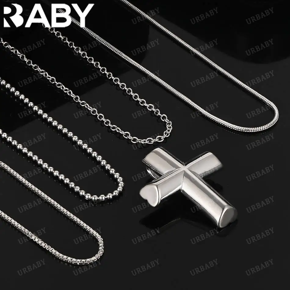 

URBABY 40-75cm 925 Sterling Silver Cross Pendant Necklace For Women Men Anniversary Gift Popular Wild Fashion Romantic Jewelry