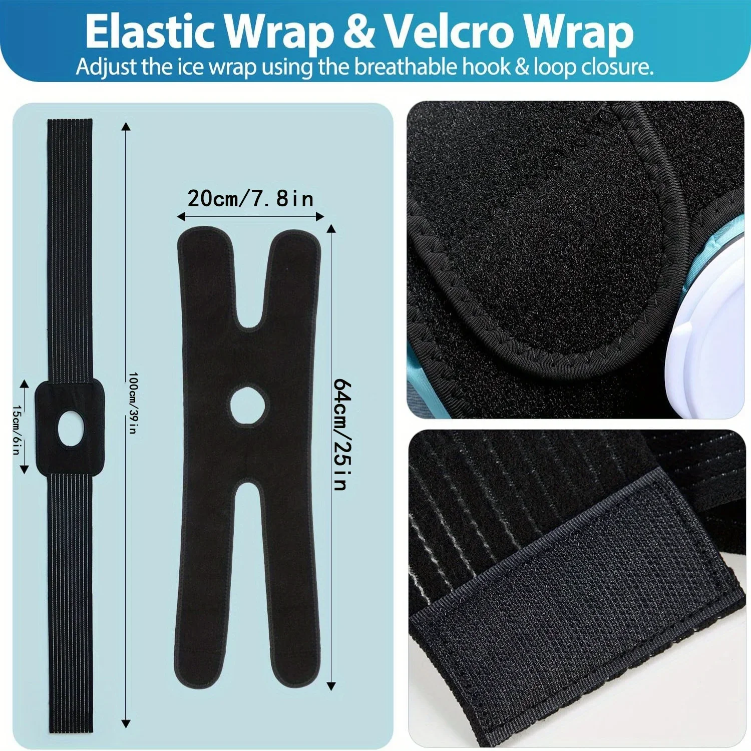 Sac de glace réutilisable chaud et froid, support élastique respirant, rond, sac de glace [6 po, 9 po et 11 po], thérapie chaude, 50-60 ℃