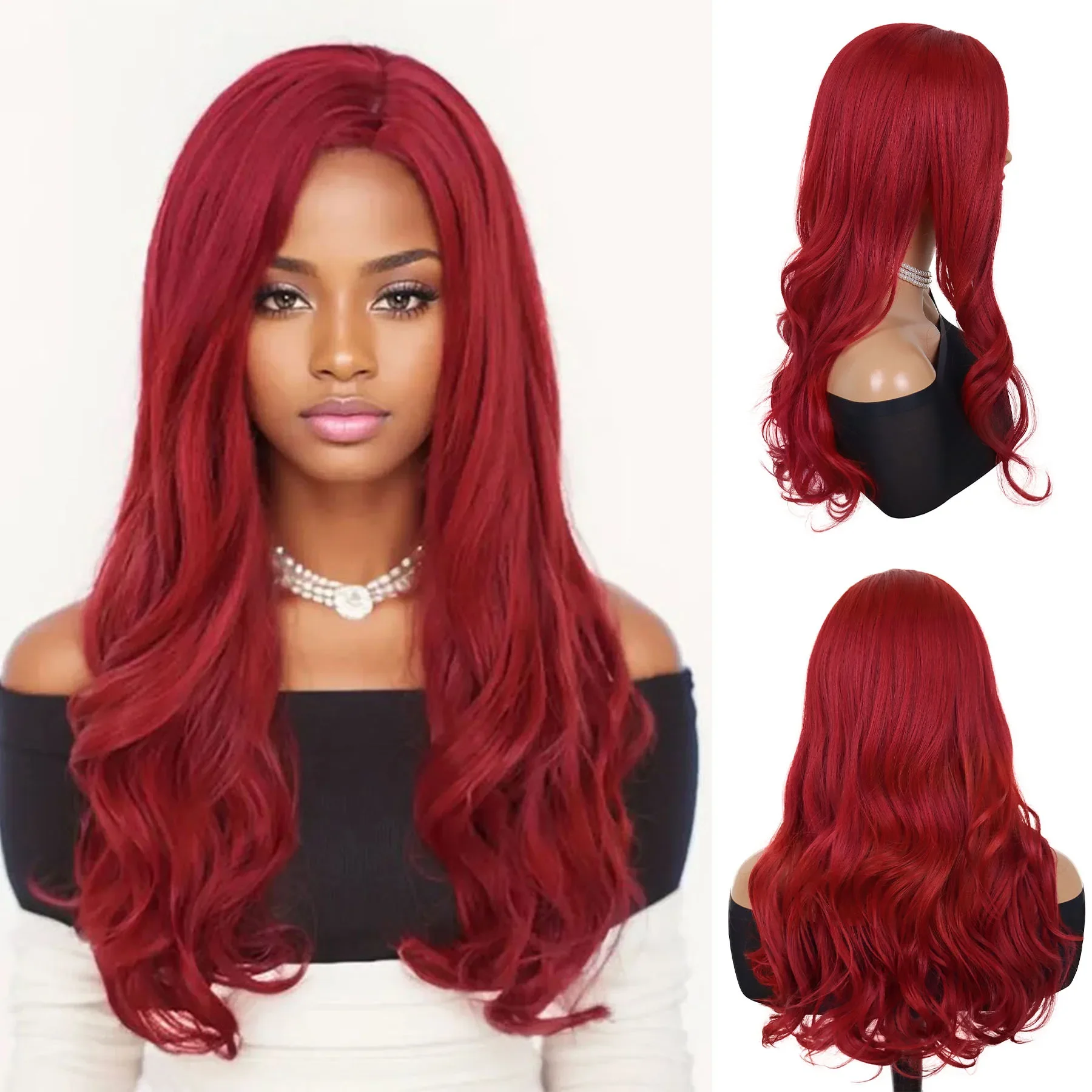 Red Cosplay Wig Synthetic 23 Inch Long Wavy Curly Wigs for Women Girls Mermaid Halloween Costume Wig Heat Resistant Daily Party