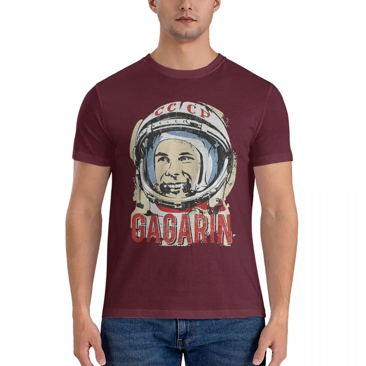 Soviet Space Program Yuri Gagarin Retro - Russian USSR CCCP T-Shirt for Men Cotton Oversized T Shirts Men Short Sleeve Crew Neck