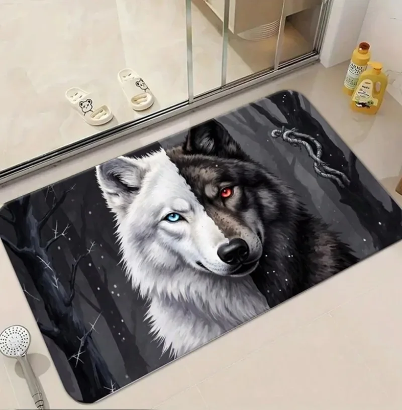 Cool White Wolf Doormat Wildlife Animal Pattern Non Slip Entrance Mat Novelty Floor Rug Wildlife White Wolf Doormat Entrance Mat