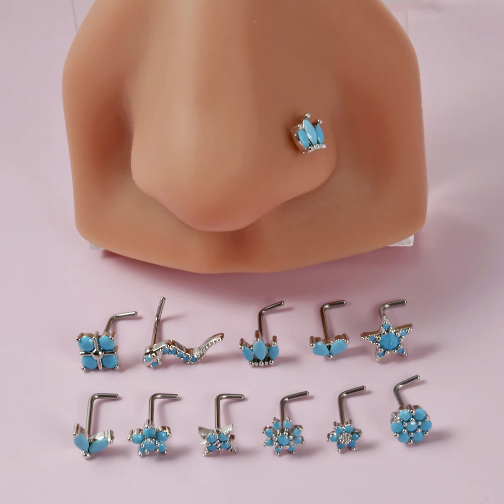 1PC Turquoise Nose Bone Ring Marquise Gem Sunflower L Shape Nose Stud 20g Ear Lobe Piercing Tragus Earrings Piercing Jewelry