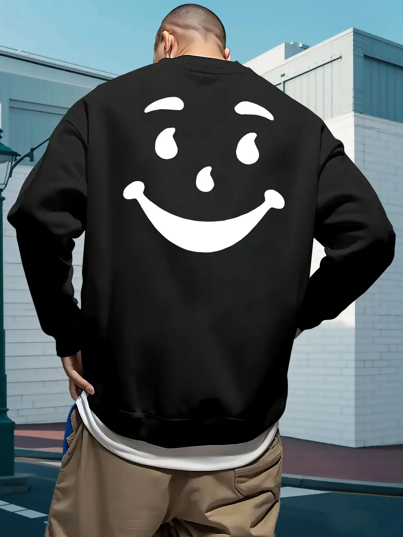 

Smiley Face Graphic Printing Autumn and Winter Men's and Women's Sweatshirts Casual Loose Outdoor Street Sports Training Brand