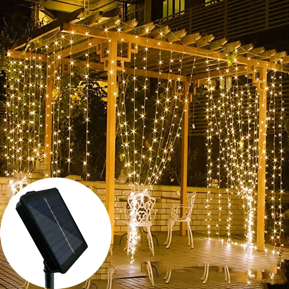 

Christmas 8 Lighting Modes Solar Curtain Light LED String Lights Decor Outdoor Pavilion Wedding Garden Holiday Hanging Lighting