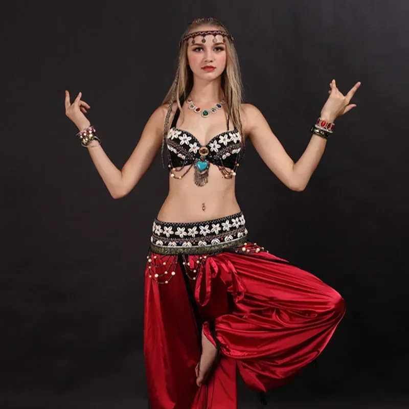 Women Belly Dance Costume Set Bra Belt Tribal Vintage Belly Dance Costume Outfit Set Bra Belt Carnival 2 Pcs