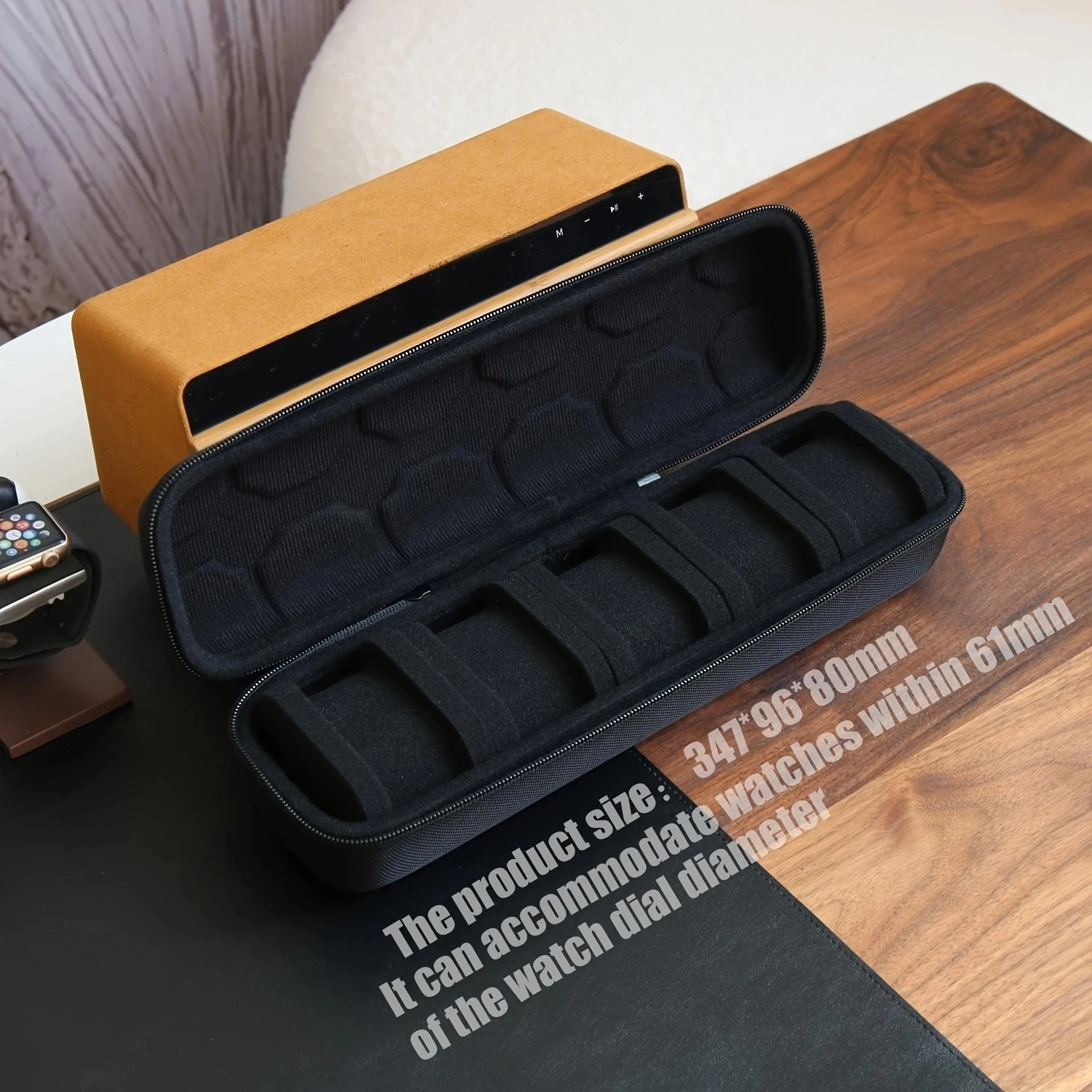 5-Compartment Hard-Shell Watch Travel Case, Portable Watch Storage Box with Soft Padding and Handles, Suitable for Men's and Women's Watches