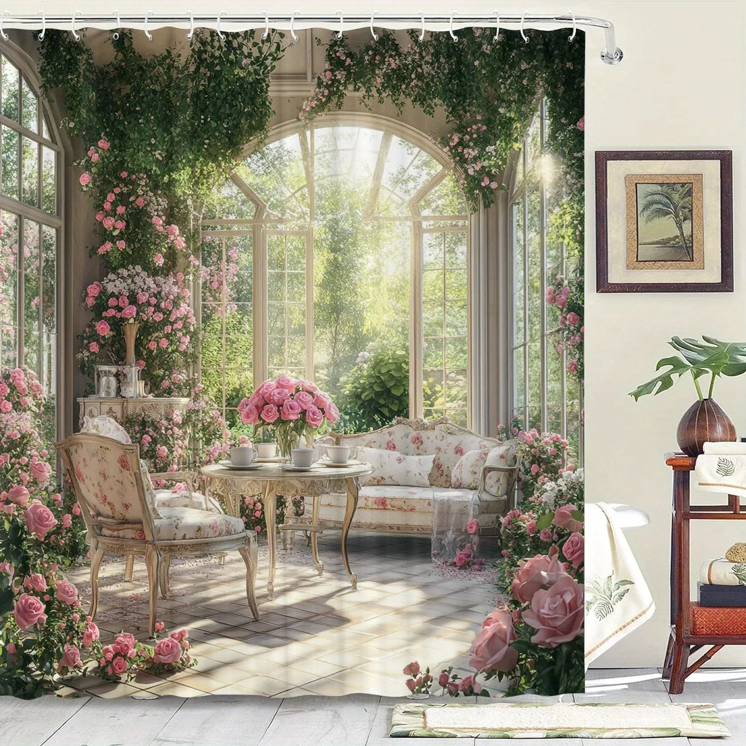 

Exquisite floral patterns Shower Curtain Washable Dirt-Resistant Shower Head waterproof Polyester Bath Curtain For Home Decor