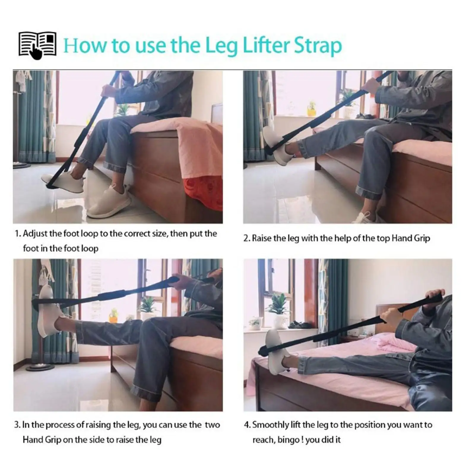 

Leg Lifter Strap Multi Loop Adjustable with Nylon Webbing for Hip Replacement Couch Getting in and Out of Bed Bed Handicap