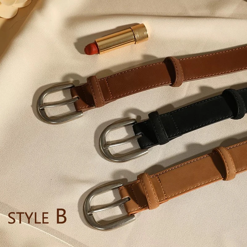 Sabuk Kulit Asli Kasual untuk Wanita, Sabuk Kulit Sapi Suede Lebar Elegan untuk Gaun dan Jeans, Ikat Pinggang dengan Gesper Perak