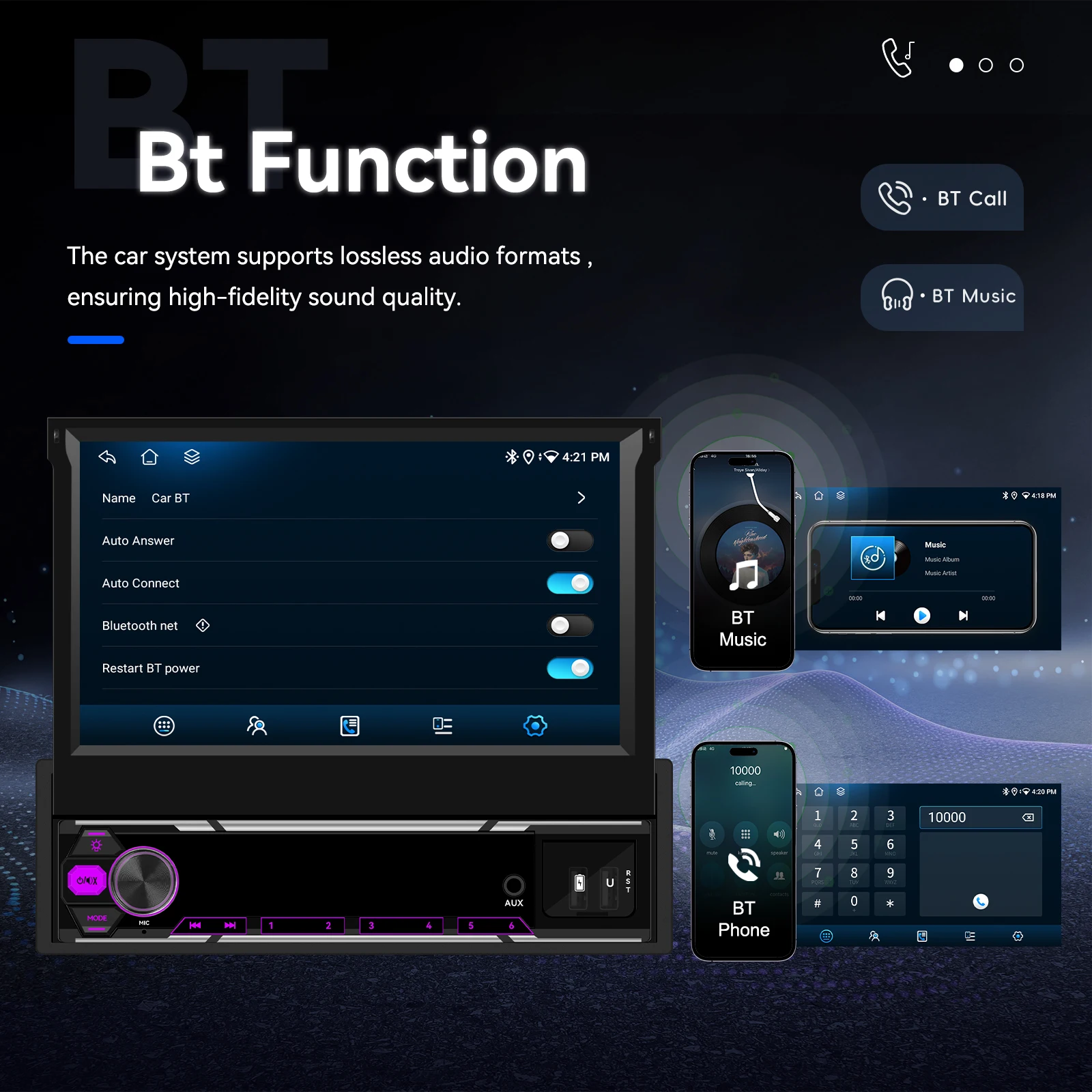 Camecho 6 + 128G 1 Din راديو السيارة 7 "شاشة قابلة للسحب أندرويد Autoradio Carplay Auto GPS ستيريو 1Din مشغل وسائط متعددة واي فاي 4G #5