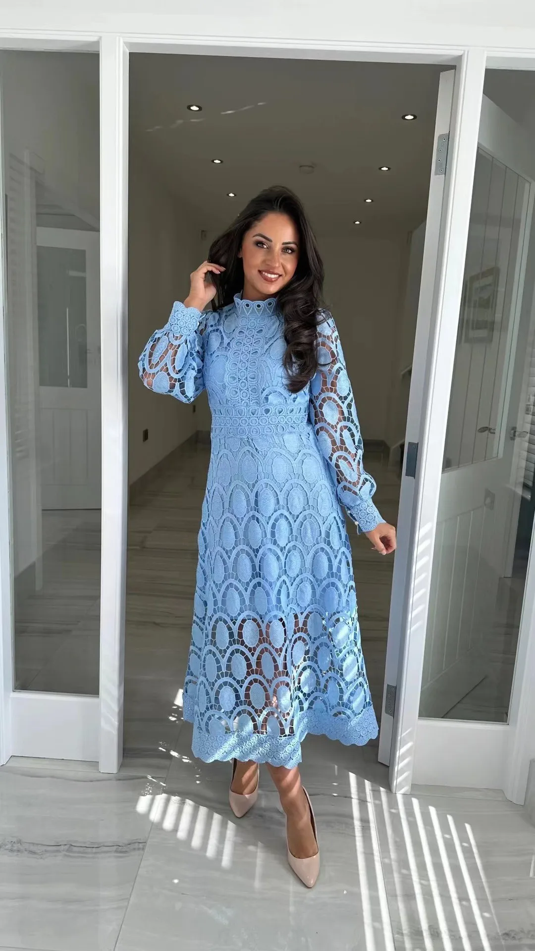 canwedance New Women's Lace Dress Stand Collar Hollow Out Elegant Dress  Stand Collar Hook Embroidery Vestidos Party Robes - AliExpress 200000345