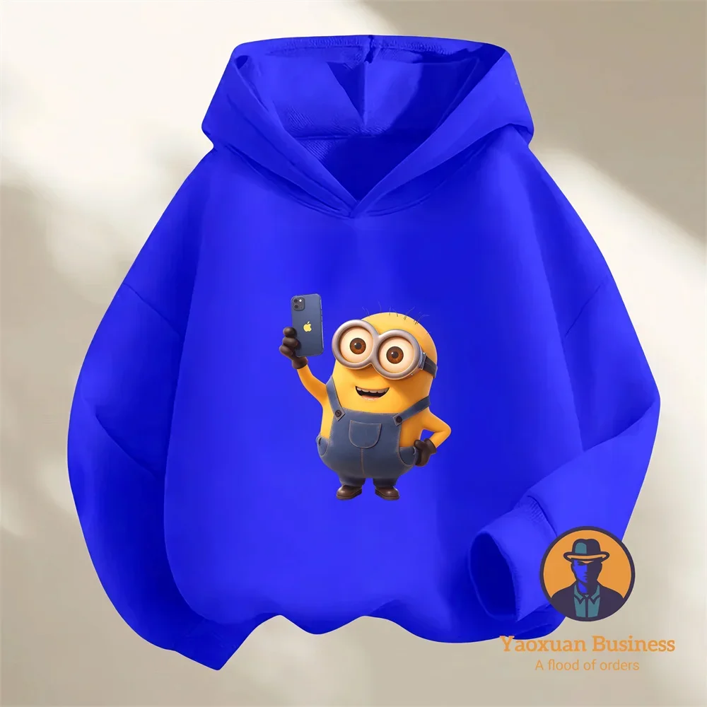

High Quality 2-14Y Casual Pure Cotton Hoodie Minions Vivid Print Autumn Winter Hot Sale