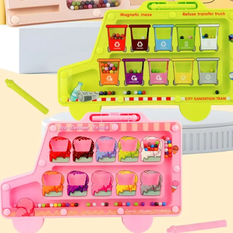 1 conjunto de caneta de treinamento de motor fino, controle de contas móveis, jogo sensorial, brinquedo educacional, labirinto magnético montessori, jogo de classificação de cores