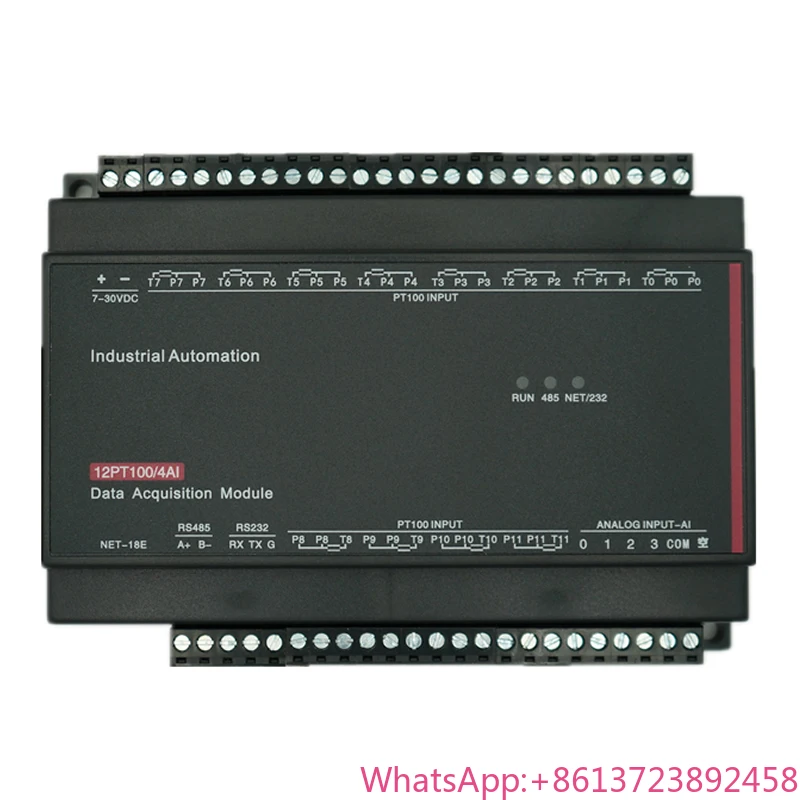

12 channel high precision PT100 + 4 channel AI 3-wire system temperature acquisition module RS232+485 temperature collector