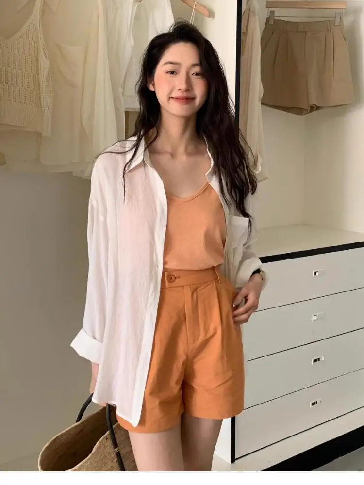 

Spring Summer Solid Single Breasted Sunscreen Shirt Women Elegant Long Sleeve Cardigan Blouse Korean Loose Tops Casual Clothing