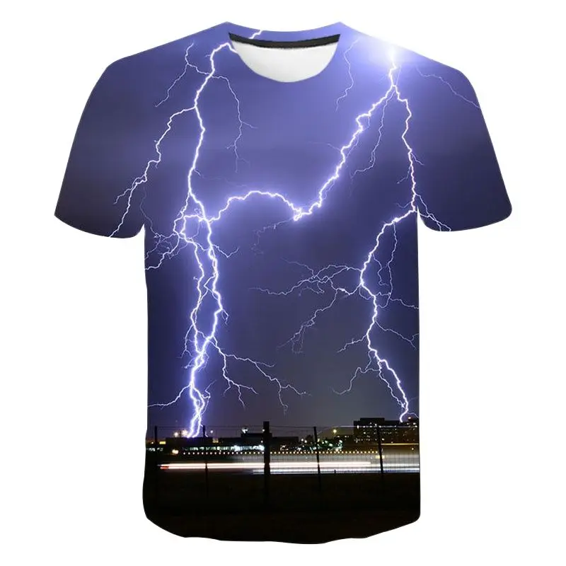 Summer Fashion Cool Lightning Graphic T Shirts Men Trend Casual Streetwear 3D Printed Leisure Sports Oversized T Shirt Tops