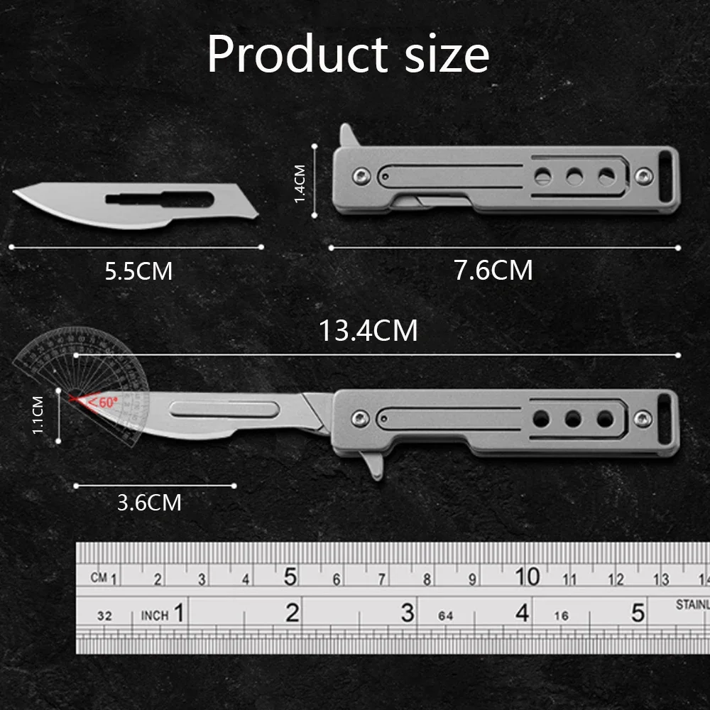 NEW Titanium Alloy Scalpel Fast Open Folding Knife Unpacking Pocket Knife Outdoor Camping Knife with 10pcs Replaceable Blades