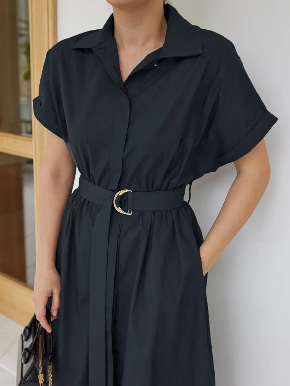 Spring and Summer Women's Cotton Short Sleeved Shirt Dress Elegant Solid Soft Daily Office Travel Beach Vacation Casual Dress
