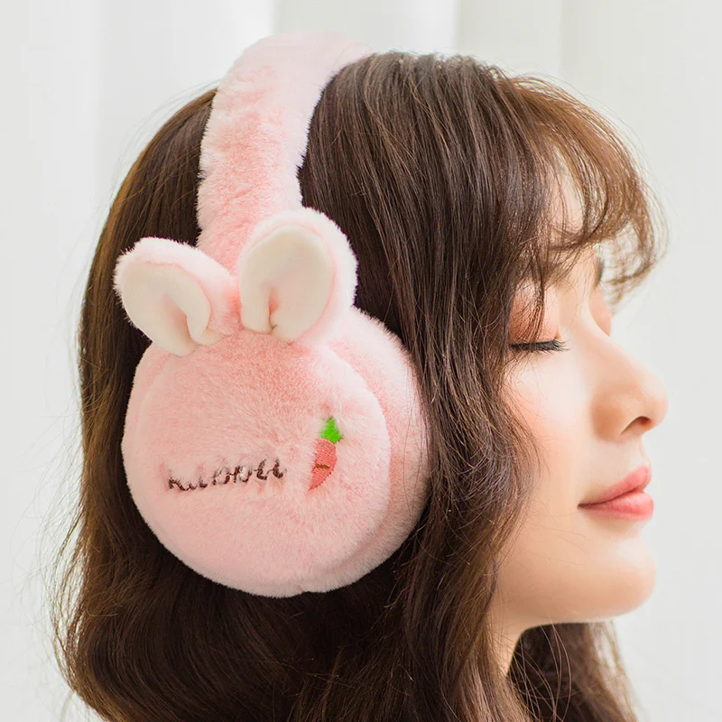 Cartoon Rabbit Shaped Earmuffs para mulheres e meninas, capa de ouvido de pelúcia, fone de ouvido, Earmuffs quentes, bonito, adorável, inverno