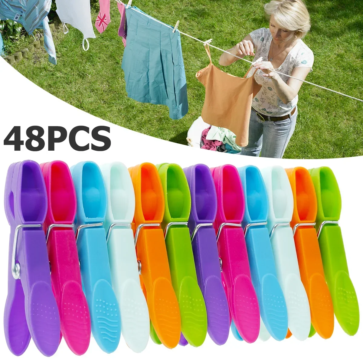 

48Pcs Clothes Pegs for Washing Line Strong Grip Washing Pegs Clothespin Soft Plastic Clothes Clips Home Laundry Pegs Windproof