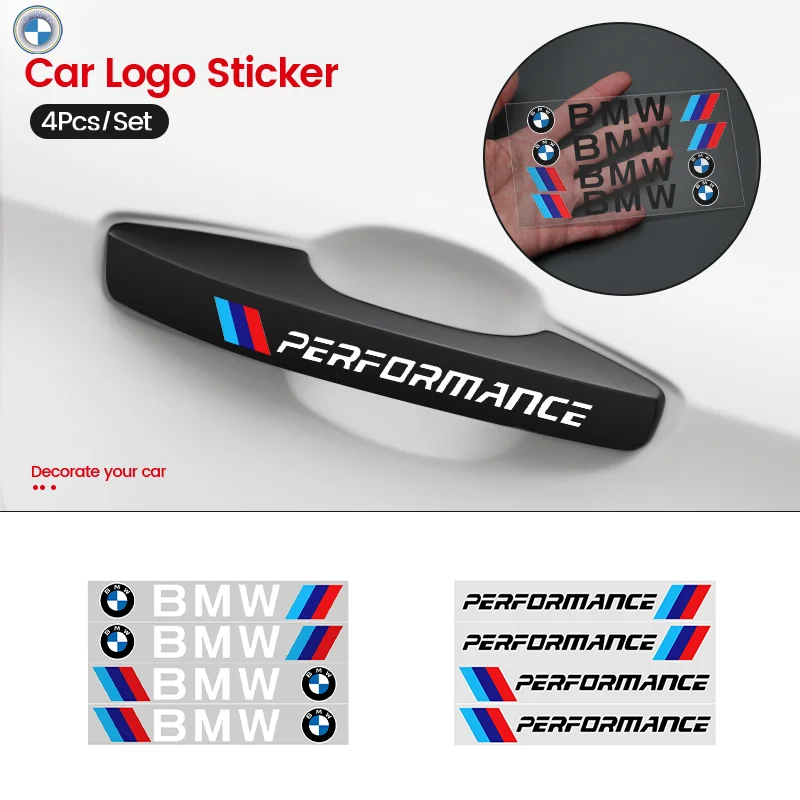 4P/Set Car Door Sticker Scratches Resistant Cover Auto Handle Stickers Emblem For BMW M M3 M4 M5 X1 X5 X3 X7 X6 Performance E46