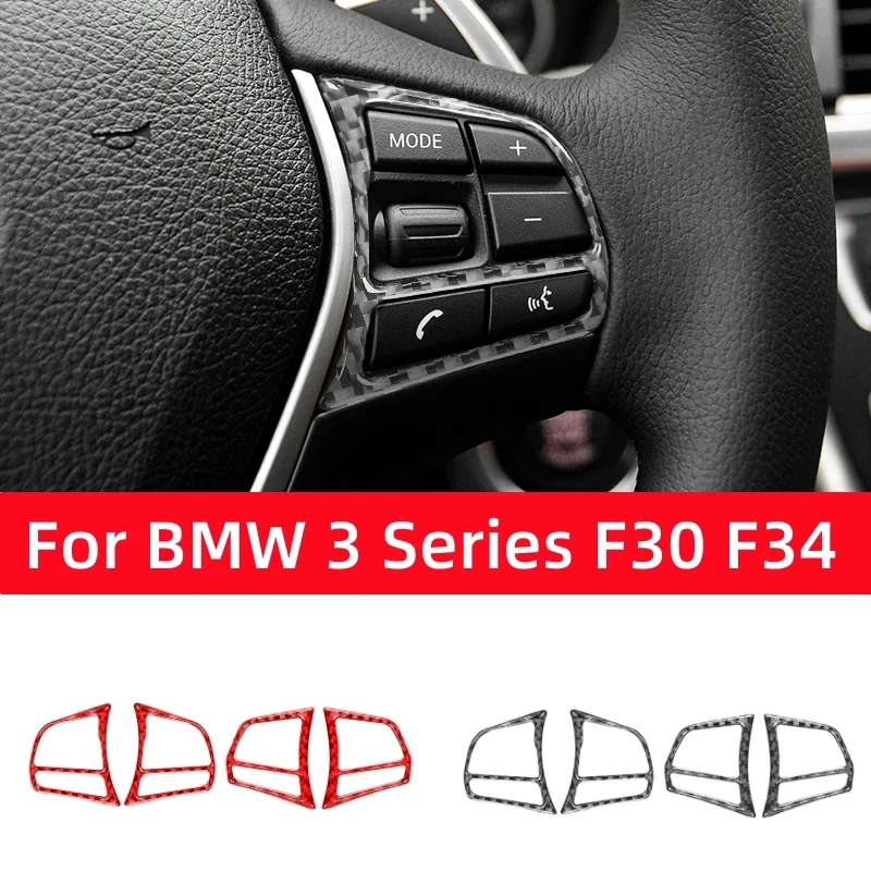 

For BMW 3 Series GT F30 F34 2013-2018 Accessories Carbon Fiber Interior Car Steering Wheel Panel Button Trim Frame Cover Sticker