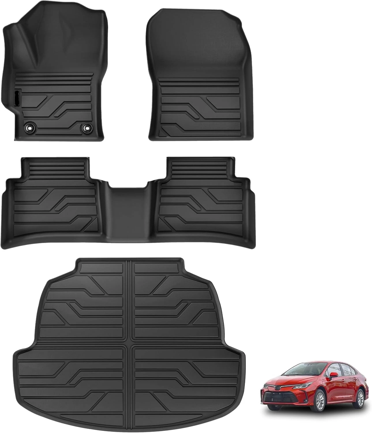 Toyota Corolla 2020-2026 Sedan/Hybride Vloermatten, All-Weather TPE Custom Fit Liners, 1e & 2e Rij & Cargo Liner (Exclusief Hatchback)
