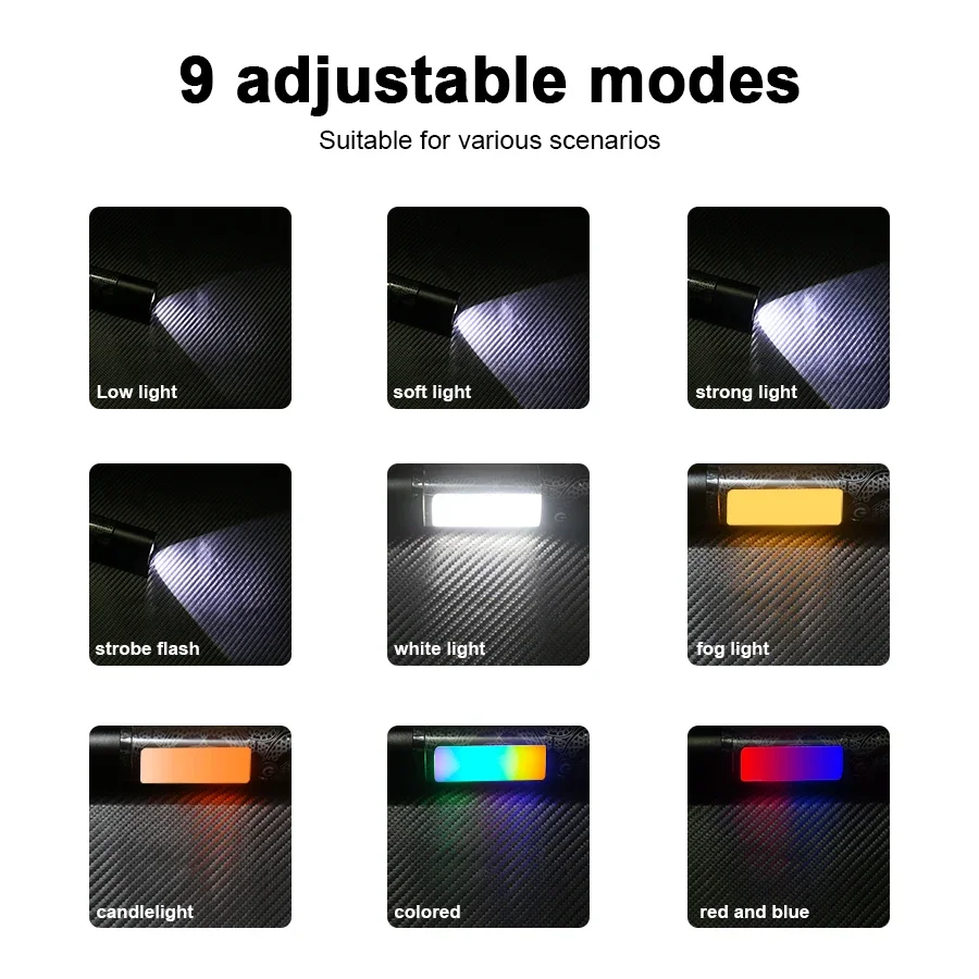 Rechargeable Zoomable Tactical Flashlight,9 Modes LED/COB Bike Light,Magnetic,Window Breaker,Seatbelt Cutter,Outdoor Cycling