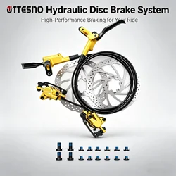 TESNO Dual Piston Hydraulic Disc Brake Caliper 160mm Rotor Brake System Front Rear Oil Brake Hose Durable MTB Bicycle parts
