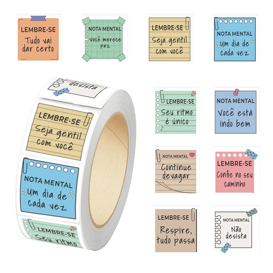 

500 Pcs Portuguese Motivational Stickers Roll, Positive Reminder Labels, Inspirational Affirmation Decals, Aesthetic Note Style