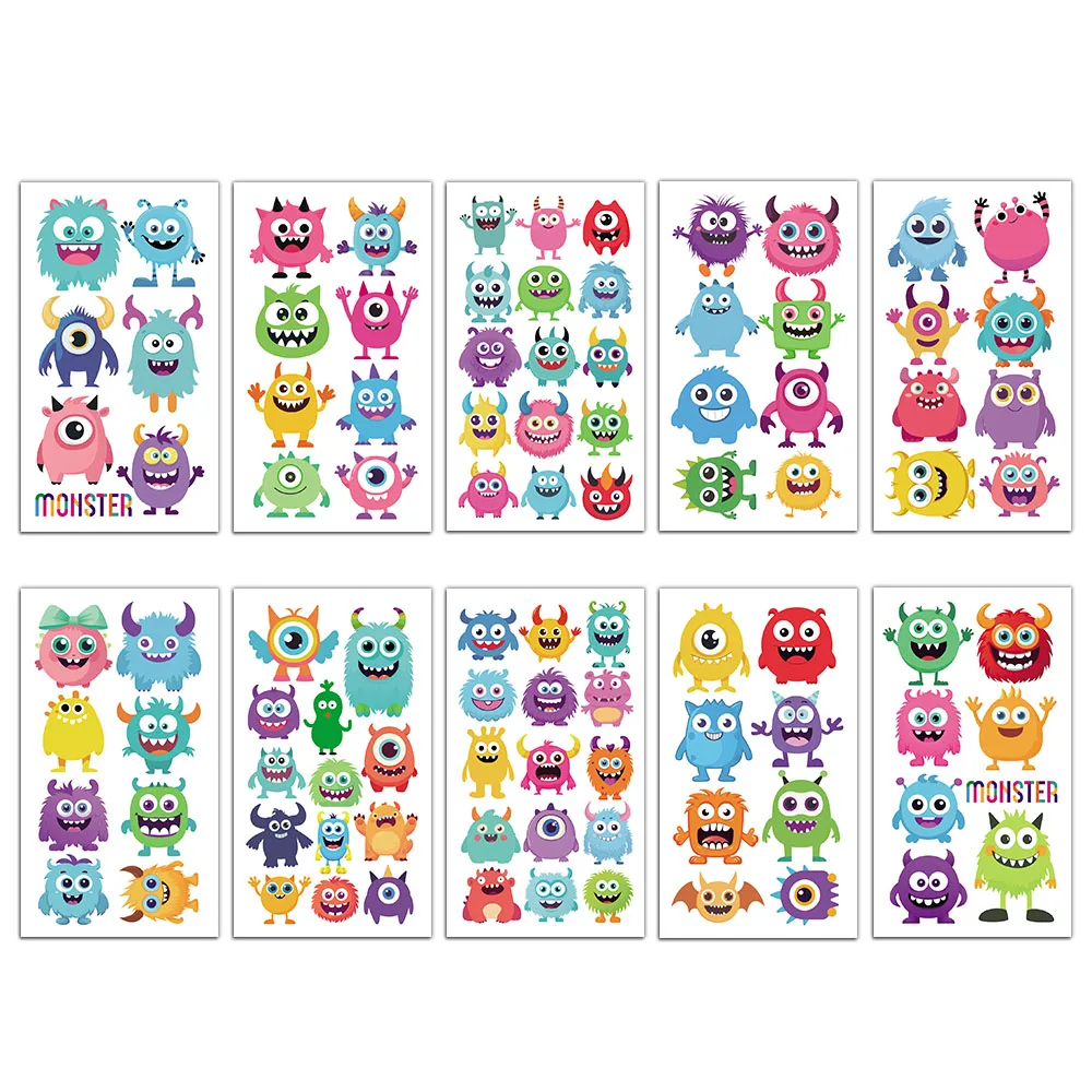 10PCS Small Monster Tattoo Stickers Exquisite Cute Children's Cartoon Safe Water Stickers Arm Face Headhead Waterproof Stickers