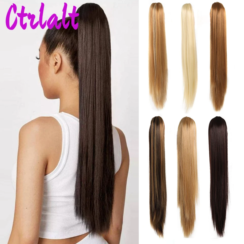 

Synthetic Long Straight Claw Clip On Ponytail Hair Extensions 24Inch Heat Resistant Pony Tail Hair piece For Women Daily Party