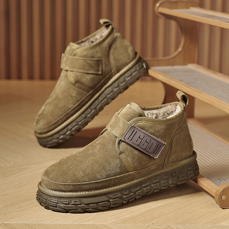 Men's Snow Boots Autumn and Winter Fur-Lined Thickened Warm Mid-Calf Cotton Shoes Thickened Fashion Casual Bakers Shoes