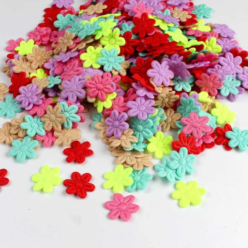 100pcs 2CM Children's Hair Accessories Five-petal Flower DIY Sewing Craft Jewelry Cloth Stickers Embossing Cloth