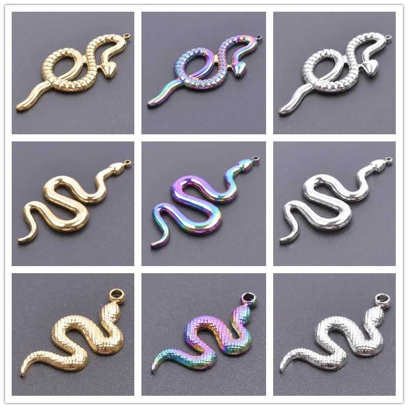 Different Style 3pcs Serpent Charm Stainless Steel Pendant Snake Pendant Charms For Jewelry Making Supplies Animal Punk Material